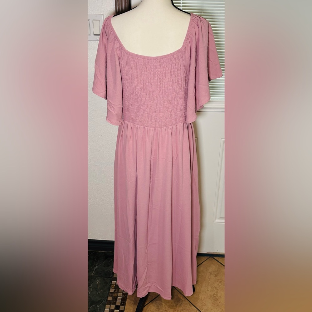 SHEIN Dusty Pink Smocked Flutter Sleeve Maxi Dress